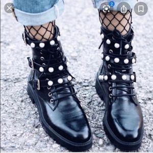 Zara pearl moto combat boots leather size 36 / 7
